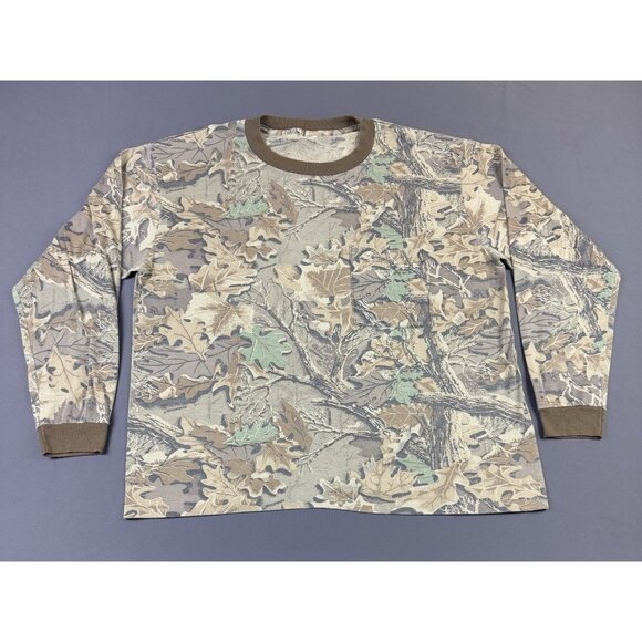 Rare Vintage 90s Y2K Realtree Camo Long Sleeve Shirt Army Nature Tree Pocket T - Picture 1 of 11
